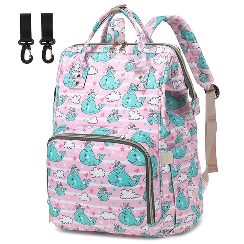 Yusudan Whale Diaper Bag Backpack for Baby Girls, Mom Waterproof Large Nappy Bags