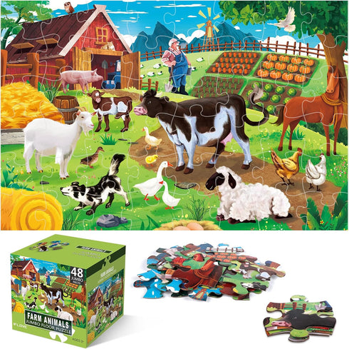 Jumbo Floor Puzzle for Kids,Farm Animals Jigsaw Large Puzzles,48 Piece Barn Puzzle