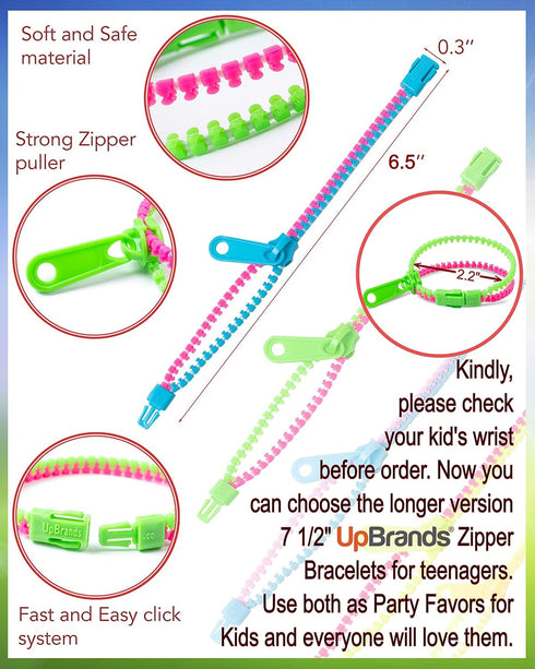 UpBrands 24 Easter Eggs Fillers Zipper Bracelets 6.5 Inches Sensory Toys Set for Kids Birthday Party Favors