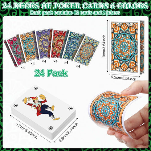 24 Pack Rummy, (6 Zubebe Decks of Nertz Card Game Bulk Standard Playing Cards Mandalas Theme Playing Card Multiplayer