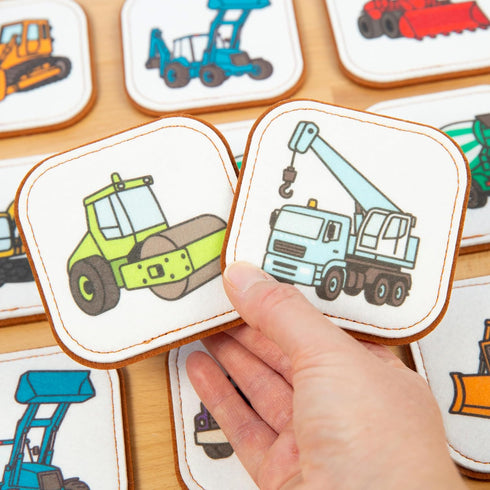 1+ Felt Construction Matching Game for Toddlers Truck Memory Game & Flash Cards Soft and Safe for Ages Montessori