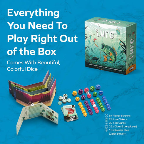 1-Minute 15 2 5 Allplay Lure Board Game for Adults or Families - Wager Dice to Roll and Catch Fish - Push Your Luck