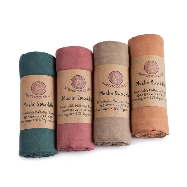 Meracorallo Muslin Swaddle Blanket, 4 Pack Neutral Swaddle Blankets, Silky Soft Receiving