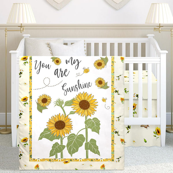 Mixweer 3 Pcs Sunflower Bee Baby Crib Bedding Set Baby Girl Yellow