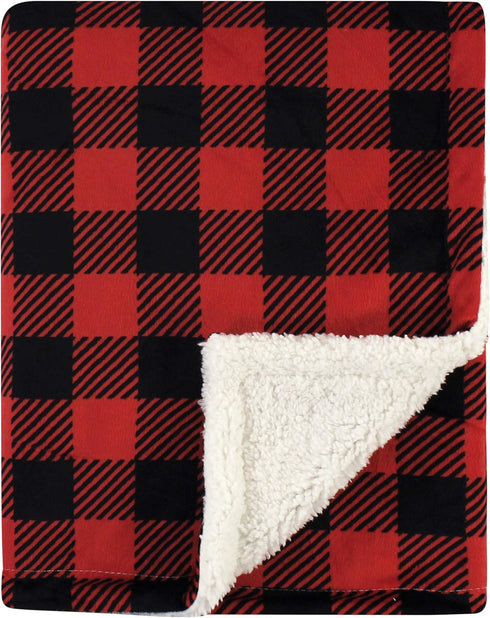 Hudson Baby Unisex Plush Mink and Sherpa Blanket, Buffalo Plaid, One Size