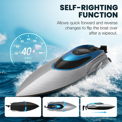 Parabound 2.4GHz 25 RC Boat for Adults & Kids, Metallic Blue, Remote Control Racing Boat, MPH, Self-Righting