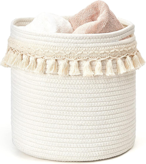 Mkono Macrame Decorative Cotton Rope Basket Boho Nursery Decor Cute Woven Tassel
