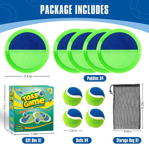 Set, 4-8-12, 4 4 Summer Toss and Catch Ball Pool Beach Outdoor Toys Games for Kids Ages Paddles Balls and Storage Bag