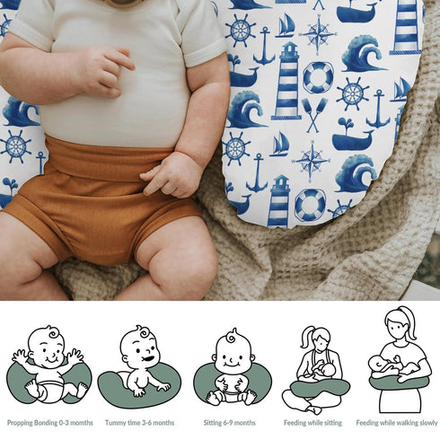 Navy White Nautical Marine Baby Nursing Pillow Covers for Boy Girl Lighthouse Compass Anchors Whale Nursing Pillowcase