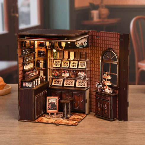 Reenovan 3D Book Nook Kit, DIY Dollhouse Miniature House with LED Bookshelf Decor Home Decor, Wooden Puzzle Craft