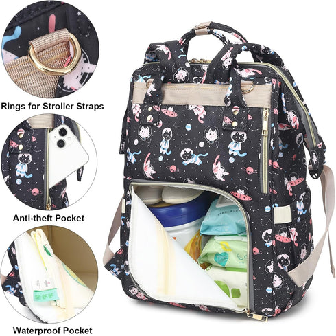 Dezcrab Backpack Backpacks Cat Baby Diaper Bag for Women, Large Capacity Waterproof Maternity Travel Nappy