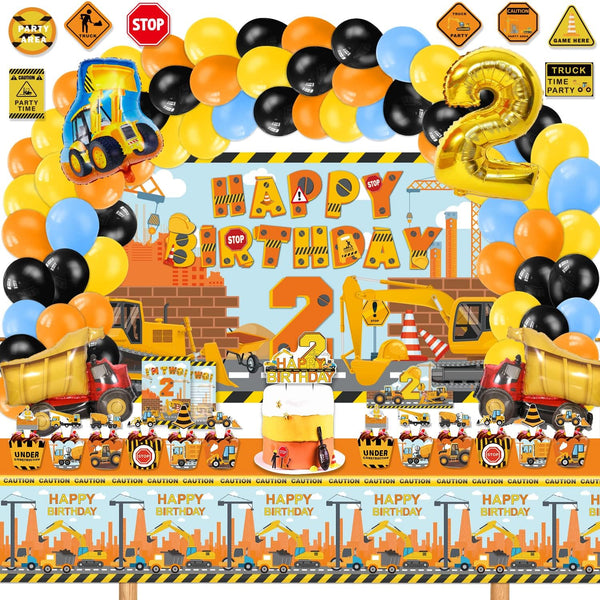 Mpanwen Construction Birthday Party Supplies for 2 Year Old Boy, 139 Pcs Dump Truck Decorations for Boys