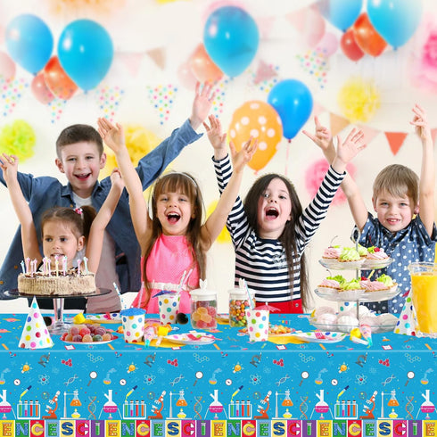 4 PCS Science Party Tablecloth Decorations, Mad Scientist Theme Birthday Party Supplies, 51 x 86in Rectangular Covers