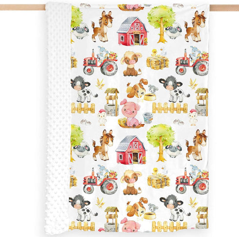 Farm Animals Barn Baby Blanket for Boys Girls, Farm Themed Toddler Soft Minky Blanket with Double Layer Dotted Backing, Newborn Nursery Receiving Baby Crib Horse Cow Pig Chicken Dog, 30"x40" by Buerhanerry