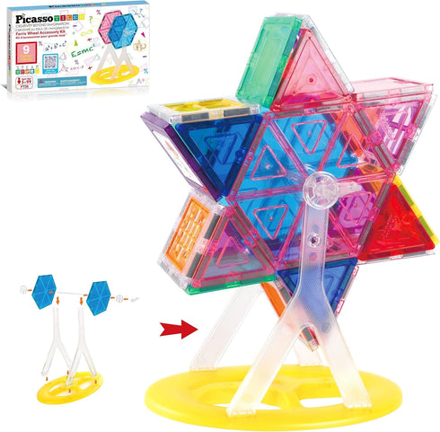 PicassoTiles Magnet Tile Building Blocks Ferris Wheel Amusement Kit, Compatible with Magnetic Tiles Construction Toy Set