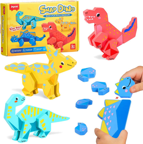 JoyCat Magnetic Wooden Dinosaur Building Toys for Toddlers 1-3, Build and Take