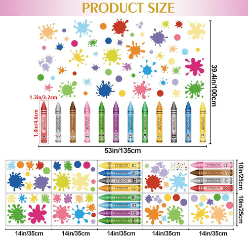 10 Sheets Creative Colorful Crayons Wall Decals Watercolor Ink Splash Dots Pens Wall Stickers DIY Removable Peel