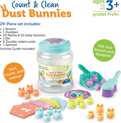 Learning Resources Count & Clean Dust Bunnies - 29 Pieces Educational Toys Set, Age 3+ Toddler Activities, Color