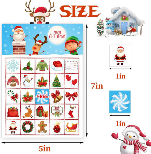 Funnlot Christmas Bingo Game for Large Group - Holiday Activity for 24 Players, Family, Preschool Classroom