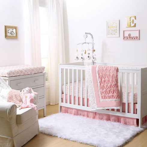 Pleated Crib Dust Ruffle in Light Coral Pink