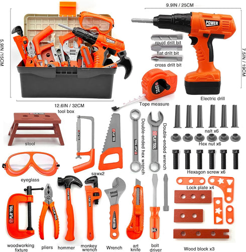 Set 48 Set 3 4 5 Kids Tool Piece Toddler Tool with Electronic Toy Drill& Tool Box,Pretend Play Kids Toys,Construction