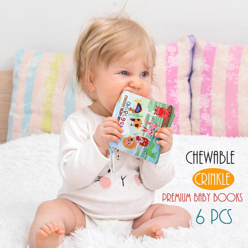 Baby Books Toys Gifts, Touch and Feel Cloth Crinkle Books for Babies, Early Learning Toys for 0-18 Months, 6 PCS