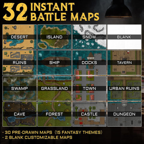 32 100+ 1" CZYY DND Battle Map Book Reusable Dry/Wet Erase Mats with Scenery Decals, Grid & Lay-Flat Binding - Portable