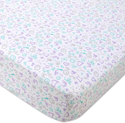 2 Pack 28x52 Dreams & Doodles Microfiber Fitted Crib Sheets for Baby Girl, Boy & Neutral