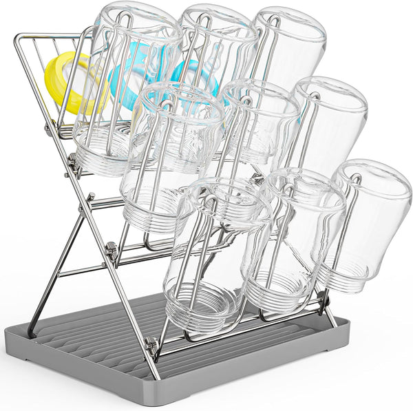 Vertical Baby Bottle Drying Rack, 9 Hooks Vertical Rack Dryer with Drainage