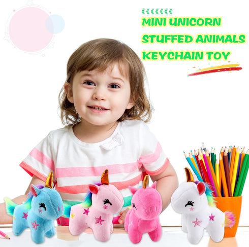 16 Pack Mini Plush Unicorn Toys, Small Stuffed Unicorn Keychain Toys Bulk for Christmas Birthday Wedding Favors