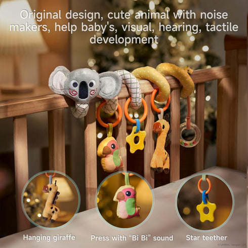 TUMAMA Spiral Car Seat Toys - Baby Toys for 0-12 Months, Infant Stroller Toy with Rattle and Teether