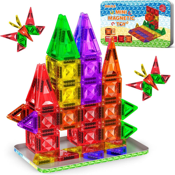 80PCS Mini Magnetic Tiles, Diamond Pattern Travel Magnetic Tiles Building Set with