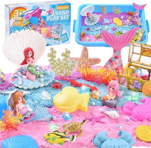 Volmop Sensory Bin for Girl, Play Sand Art Kit with Sandbox, 3.3lb