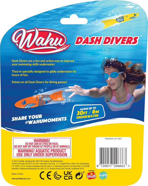 Wahu Dash Divers Pool Diving Toy Set, 5" Diving Sticks and 4-Piece Underwater Torpedoes for Kids