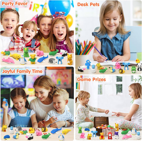 34 Pack Animal Pencil Erasers for Kids - Bulk Desk Pet Toy, 3D Mini Puzzle Erasers, Treasure Box Toys Game Prize