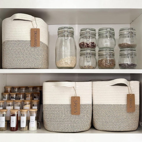Goodpick Woven Storage Basket for Shelves, Cotton Rope Dog Toy Bin, Square Baskets for Storage Shelves, Brown and