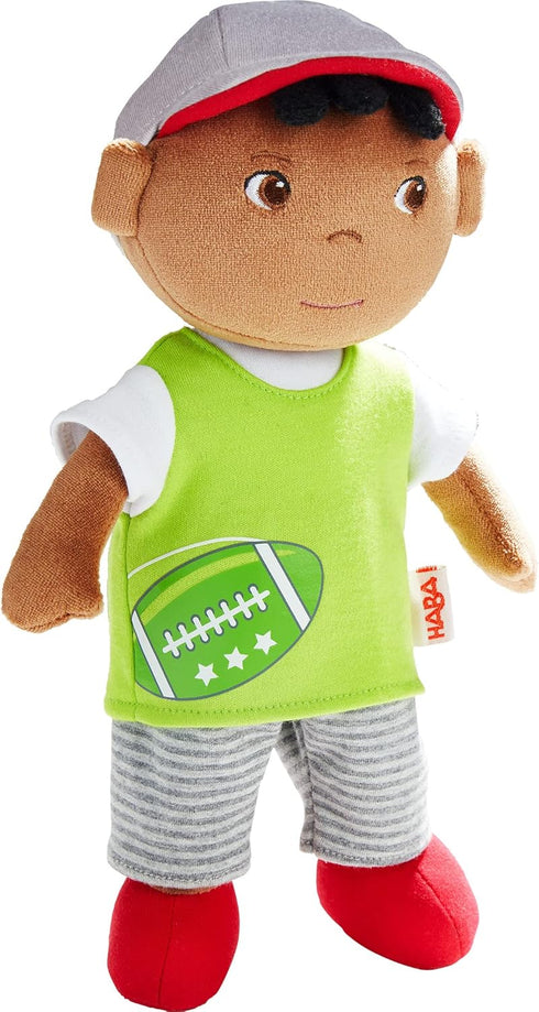 HABA Snug Up Soft Doll Mason- 11.5" Soft Boy Doll with Black Hair (Machine Washable)