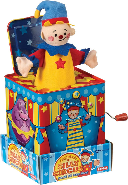 Schylling Silly Circus Jack in the Box - Classic Children's Musical Toy - Colorful Embossed Tin Box for 18 Months+