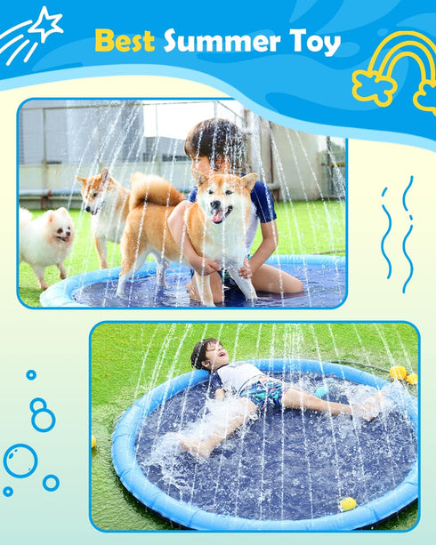0.58 mm Summer (67in, Peteast Splash Pad for Dogs & Kids - Anti-Slip Dog Pool for Large Dogs, Thickened Durable Outdoor