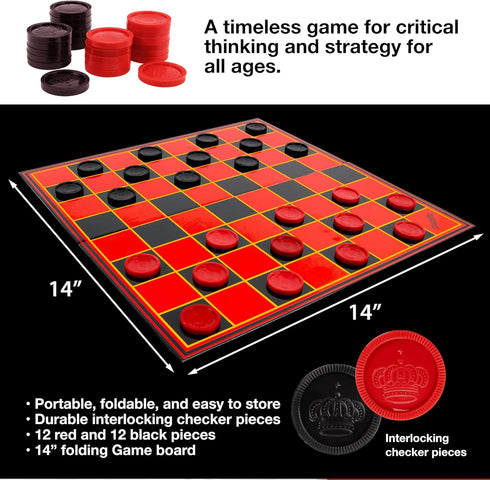 24 (12 12- 15x15 Inches Kangaroo - Multiplayers Strategy Checker Board Game for Kids & Adults - Portable Educational