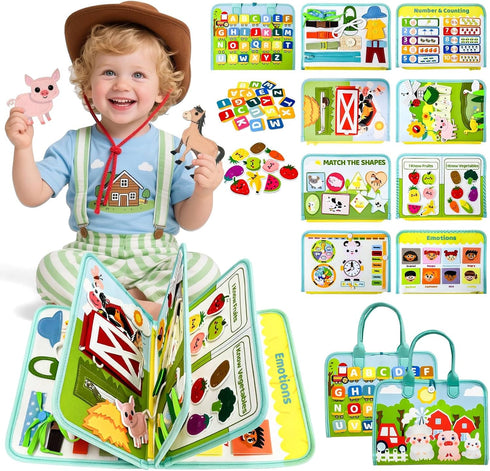 Aurasys Busy Book for Toddlers - Farm Montessori Toys Busy Board for