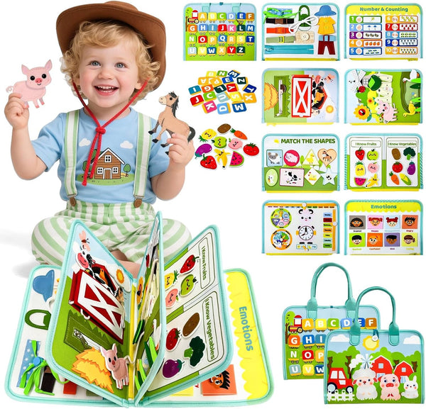 Aurasys Busy Book for Toddlers - Farm Montessori Toys Busy Board for