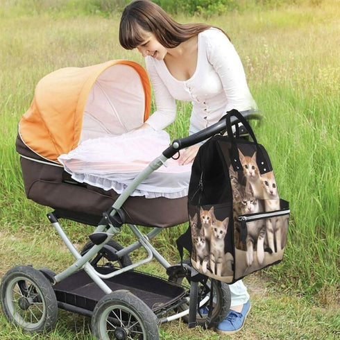 DWVTSLH Backpack Mummy Backpack Kittens Family Cats Diaper Bag Multifunction Nappy Bags Waterproof Large Capacity