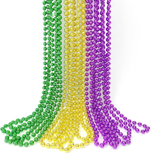 GIFTEXPRESS 12 pcs Mardi Gras Beads, 33" Multi Colors Necklaces Bundle, Metallic Colors in Gold, Green, Purple