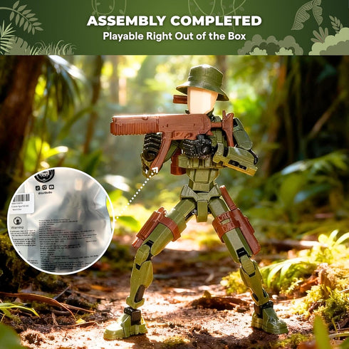 T13 (Dummy 13 13), 3D Action Figure / Titan Jungle Soldier - Printed Poseable Robot with Accessories for Stop Motion