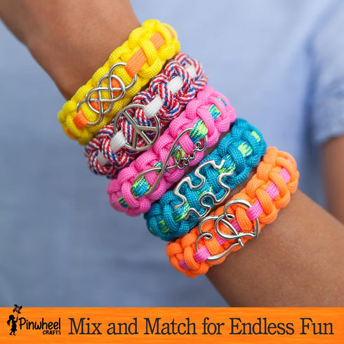 550 8 8-12 Pinwheel Crafts Paracord Bracelet Kit - DIY Kids Crafts, Paracord Bracelet w/Sturdy Buckle & Paracord Cord