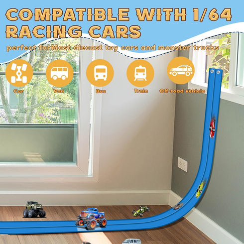 AQFR 15 Set, 3 1/64th Flex Track Ft Starter Flexible Race Car Ramp Track for Ages & Up with Suction Cups Compatible