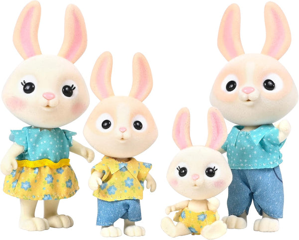 Honey Bee Acres The McScampers Rabbit Family - 4 Mini Flocked Doll Play Figures for Kids, Collectibles, Pretend Play