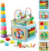 Wooden Activity Cube for 1 Year Old Kids, Educational Bead Maze for Toddler Age 1-3, Montessori Gift