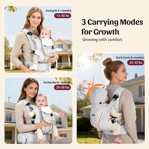 CoziBB 3-in-1 Cozy 7.7-33lbs, Baby Carrier, Baby Wraps Carrier with Air Cushion Waist Belt, Adjustable & Ergonomic Baby